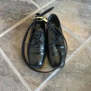 Boys black dress shoes and belt